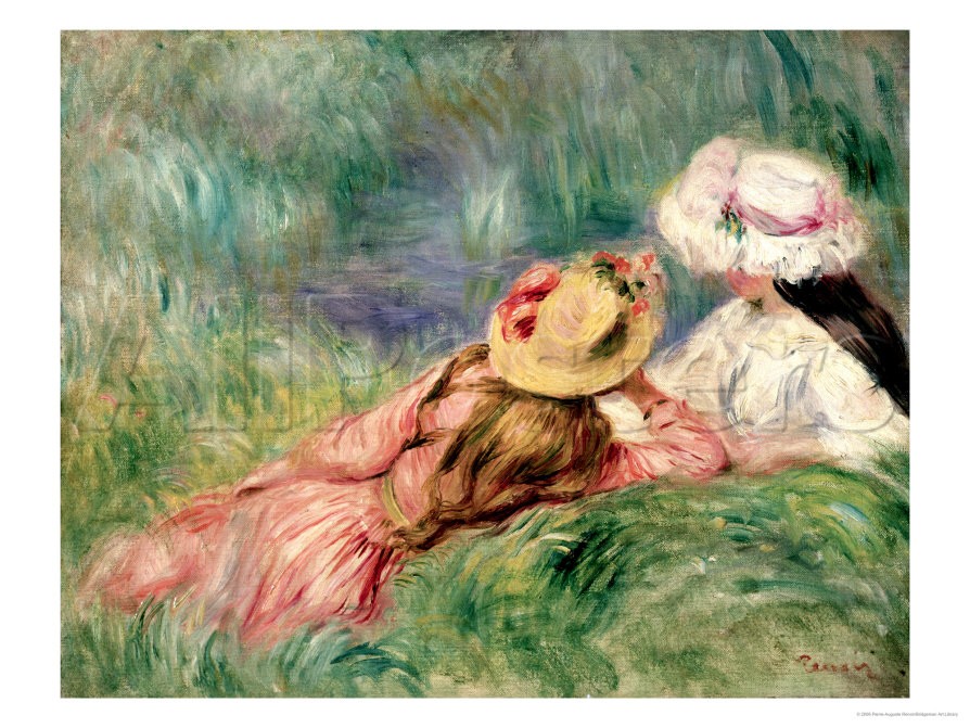 Young Girls on the River Bank - Pierre-Auguste Renoir painting on canvas